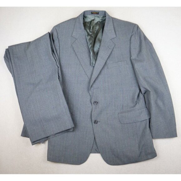 VINTAGE MEN'S GRAY STRIPED SUIT - BOWDON - SIZE 44R, PANTS SIZE 34x29 - Picture 1 of 16